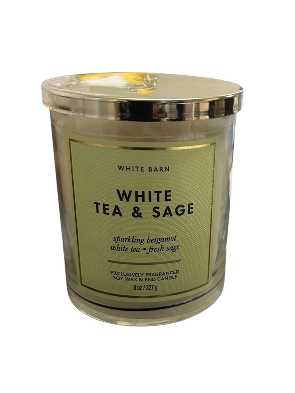 White Barn White Tea and Sage candle Enjoy the scent of sparkling bergamot